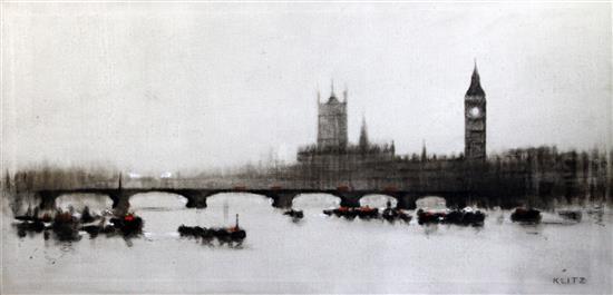 Anthony Klitz (1917-2000) Houses of Parliament, Westminster, 24 x 48in., unframed